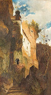 Lesender Eremit an der Felsenkirche.