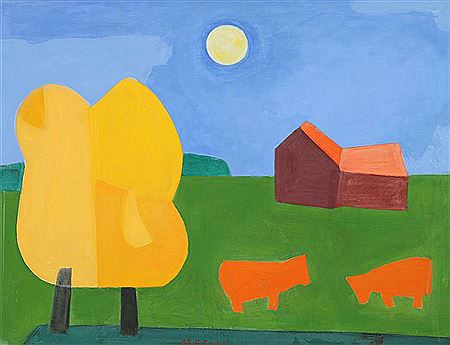 Landscape with red cows