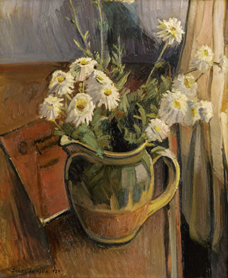 Stilleben mit Margeriten und Buch