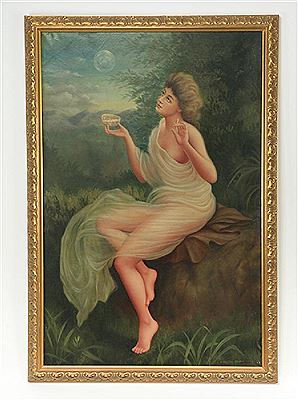 Classically robed maiden blowing bubbles in a wooded setting by J Brayton Wilcox - Auction record, sale price, and art valuation. Compare with similar artists and explore comparable artworks.