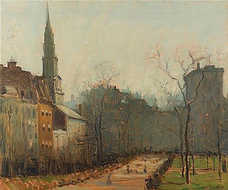 Boston Common View with Park Street Church