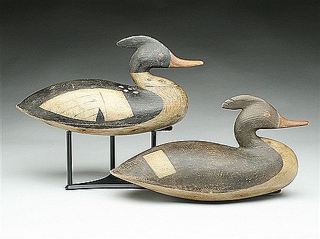 Pair of hollow carved mergansers