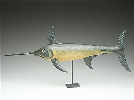 Wooden carving of a marlin
