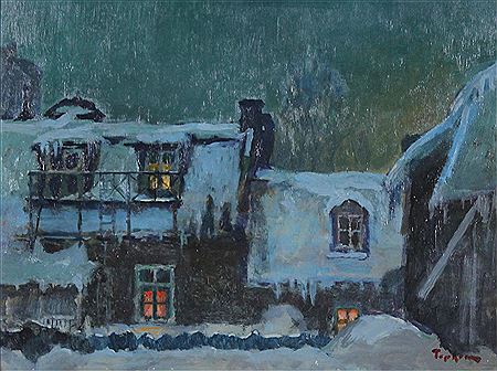 ROOFTOPS, BACK OF UNIVERSITY STREET by William Topham - Auction record, sale price, and art valuation. Compare with similar artists and explore comparable artworks.