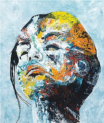 Sample artwork by Aely Manaf (Born 1975), known for disfigured human faces - View similar artists and auction records