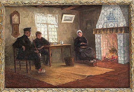 Teestunde in der Fischerkate am prasselnden Kaminfeuer by Jan Fokken - Auction record, sale price, and art valuation. Compare with similar artists and explore comparable artworks.