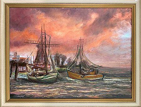 Fischerboote in Greetsiel im Abendlicht by Bruno Fischer-Uwe - Auction record, sale price, and art valuation. Compare with similar artists and explore comparable artworks.