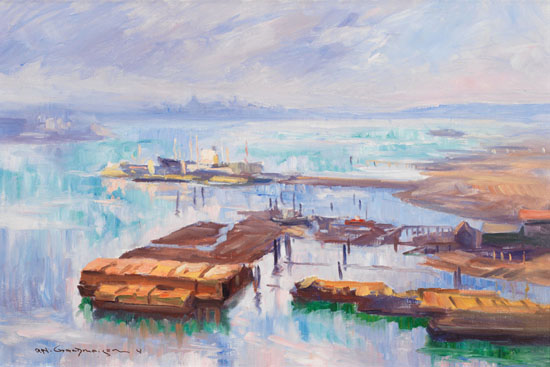 Lumber Barges, Burrard Inlet by Orestes Grandmaison - Auction record, sale price, and art valuation. Compare with similar artists and explore comparable artworks.