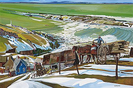 Sample artwork by Paul Tex Lecor (1933 - 2017), known for stylized snowscene landscape, village scene, marine and still life painting - View similar artists and auction records