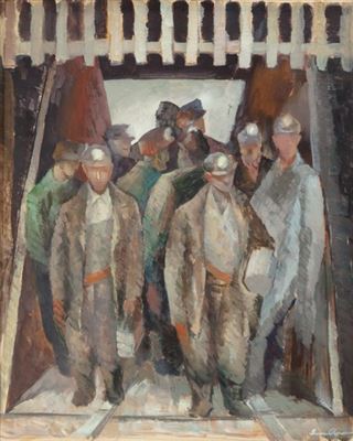 Coal Miners in Elevator by Iver Rose - Auction record, sale price, and art valuation. Compare with similar artists and explore comparable artworks.