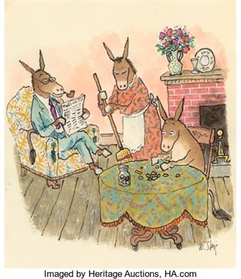 Sample artwork by William Steig (1907 - 2003), known for cartoon genre scenes, whimsy, sculpture, children's book illustration, writing - View similar artists and auction records