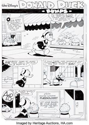 Sample artwork by William Van Horn (Born 1939), known for disney comics artist, drawing of donald duck, story illustration - View similar artists and auction records