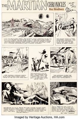 Doug Wildey and John Cassone West Magazine The Martian Chronicles Comic Strip signed by Ray Bradbury Original Art dated 3-12-75 (Los Angeles Times, 1975)