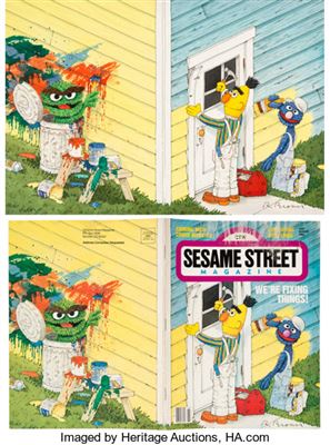 Sesame Street Magazine #135 Bert, Grover and Oscar Original Illustration (The Parenting Group, 1980)