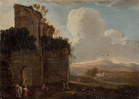 LANDSCAPE WITH BRIDGE AND Figurenstaffage / LANDSCAPE WITH RUINS AND Figurenstaffage (2)