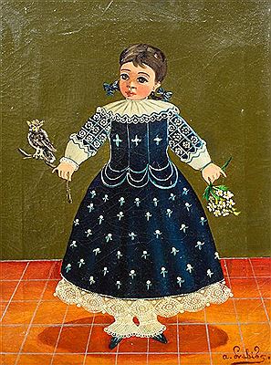 Girl with Flowers and a Bird