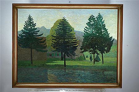Farm building with trees