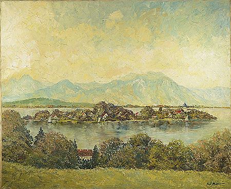Landscape at the Chiemsee with the Fraueninsel