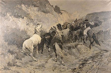 Sample artwork by Julius Hugo Bergmann (1861 - 1940), known for rural scene painting, sheep and cattle in landscape, still life - View similar artists and auction records