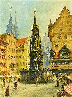 The Nuremberg market place with the beautiful fountain by Otto Hunte - Auction record, sale price, and art valuation. Compare with similar artists and explore comparable artworks.