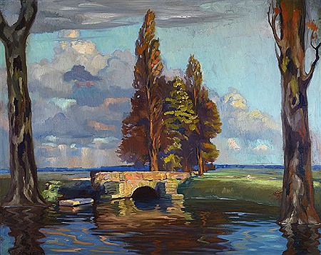 Landscape with stone bridge
