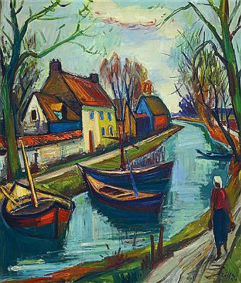 Cityscape with Boat on the Canal