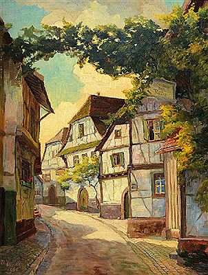 Village Street with Timbered Houses in Gleiszellen