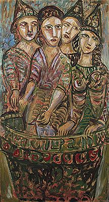 Four ladies in a rose basket