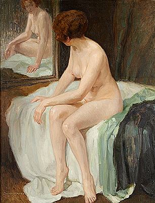 Jeune femme nue se mirant.