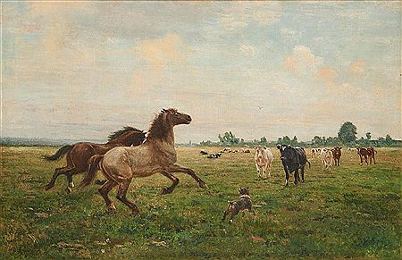 Pâture avec chevaux, vaches et chien by Jules Léon Montigny - Auction record, sale price, and art valuation. Compare with similar artists and explore comparable artworks.