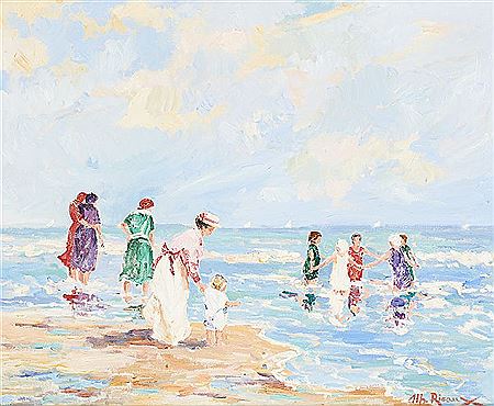 Baignade d’enfants à la mer du Nord.