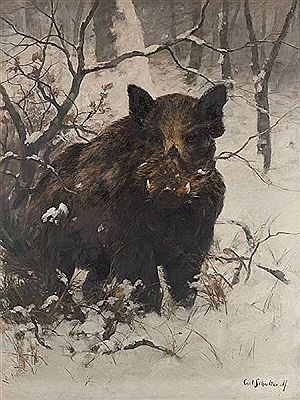 Sanglier dans un paysage enneigé by Carl Schultze - Auction record, sale price, and art valuation. Compare with similar artists and explore comparable artworks.