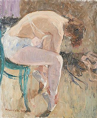 Danseuse se chaussant