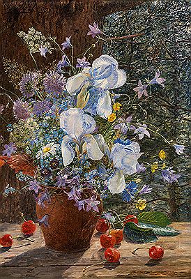 Flower still life with cherries