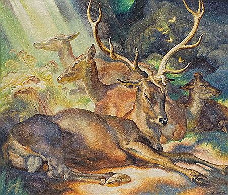 Ruhende Hirsche, 1944 by Norbertine von Bresslern-Roth - Auction record, sale price, and art valuation. Compare with similar artists and explore comparable artworks.