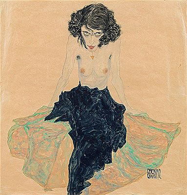 Sitting semi-nude (probably the dancer Moa), 1912