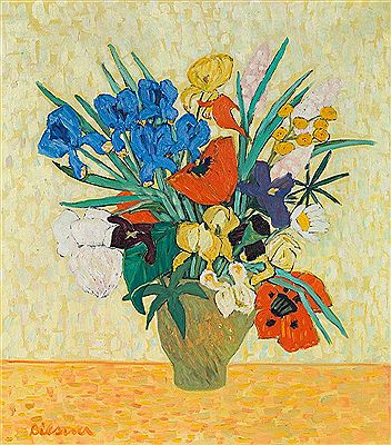 Vase with poppies and irises