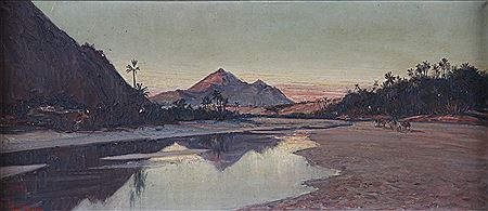 Caravane en bord de rivière d'Afrique du Nord