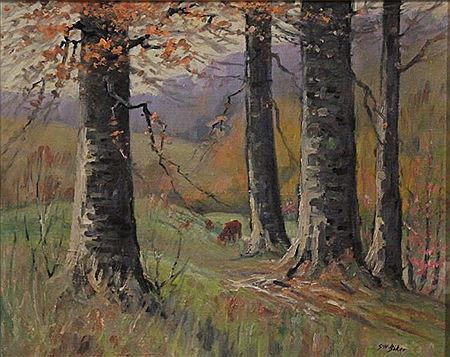 Richmond Beeches w/Cows by George Baker - Auction record, sale price, and art valuation. Compare with similar artists and explore comparable artworks.