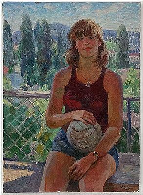 "Young girl with a ball" by Rumyantseva Galina Alekseevna - Auction record, sale price, and art valuation. Compare with similar artists and explore comparable artworks.