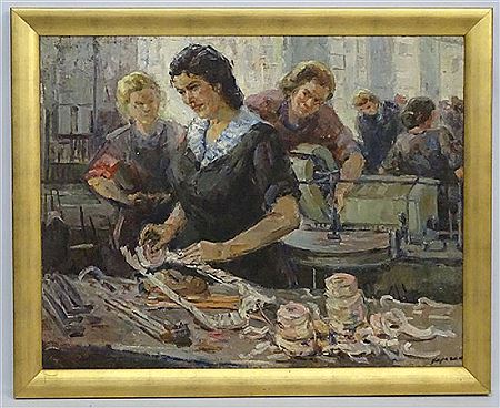 Women working in an industrial factory by Nikolai Fedorovitch Bortnikov - Auction record, sale price, and art valuation. Compare with similar artists and explore comparable artworks.