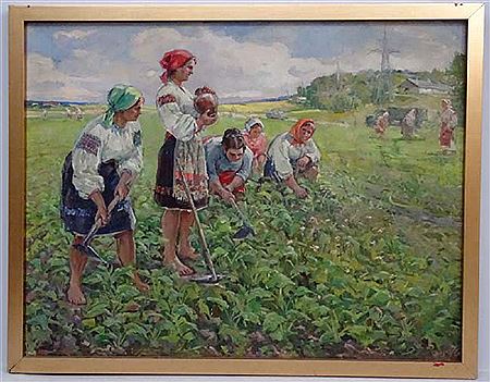 Ukrainian women working in the fields by Anatoly Nikiforovich Shkurko - Auction record, sale price, and art valuation. Compare with similar artists and explore comparable artworks.