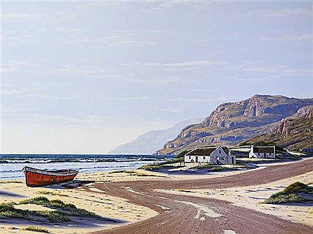 Coastal Scene with Cottages & Boat