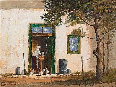 Farm Scene with Figure & Chickens by Luther Marais - Auction record, sale price, and art valuation. Compare with similar artists and explore comparable artworks.