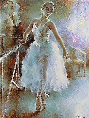 Ballerina Posing En Pointe next to a Ballet Bar