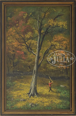 AUTUMN SCENE WITH BOY SWINGING BAT
