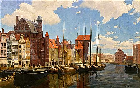Long Bridge with Crane in Gdansk