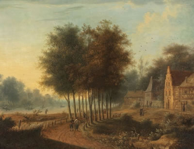 River Landscape with walkers