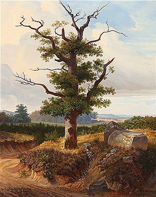 Landschaft mit großer Eiche