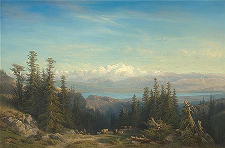 Sample artwork by François Diday (1802 - 1877), known for dramatic landscape paintings, atmosphics, mountain scenes - View similar artists and auction records